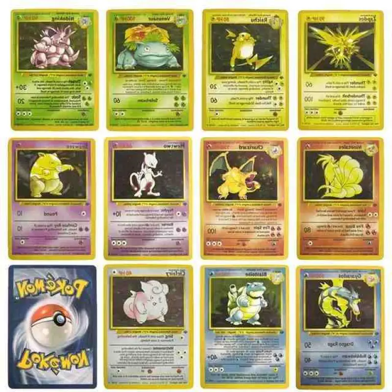 12Pcs/set Pokemon First Edition Mewtwo Charizard Rayquaza Self Made Stars Flash Anime Game Characters Collection Cards