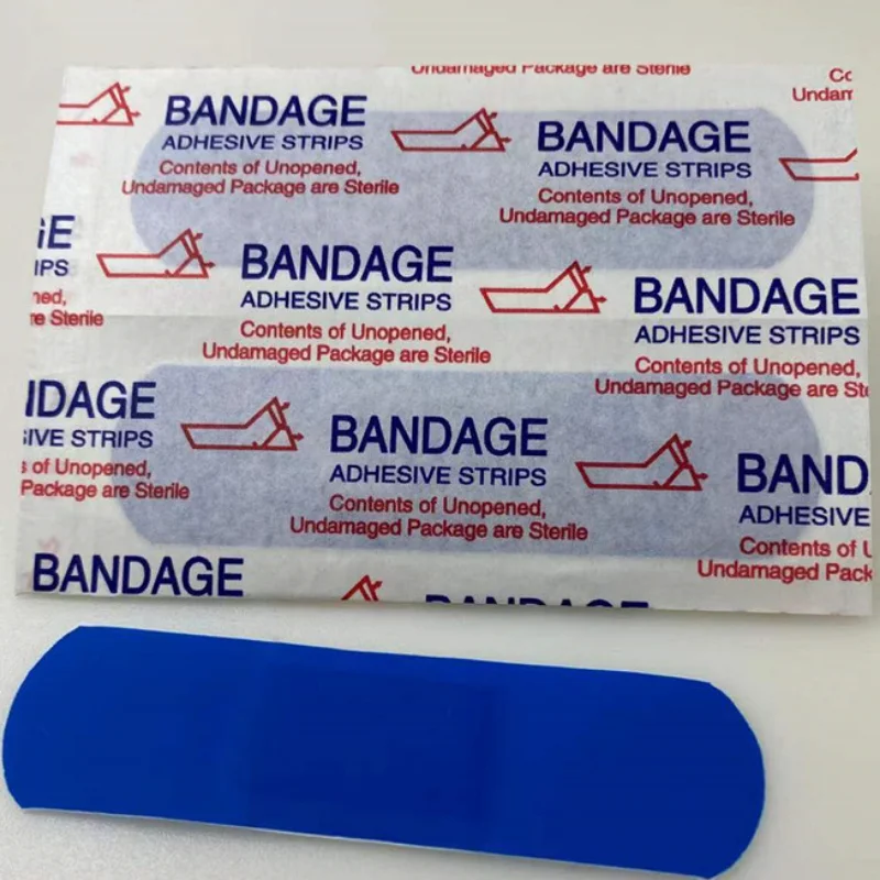 100pcs/set Blue Detectable Plasters Band Aid Waterproof  Adhesive Strips Wound Dressing Patch Bandages First Aid Plasters