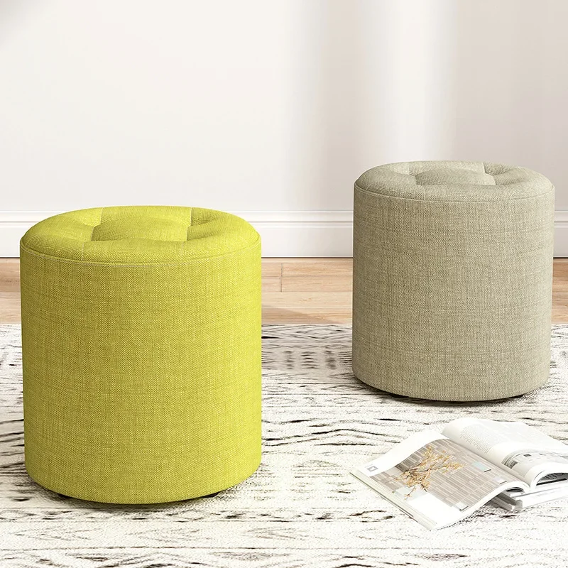 Solid Wood Fabric Small Round Stool, Creative Simple and Modern Living Room, Anti Slip Foldable Low Stool Sitting on A Stool