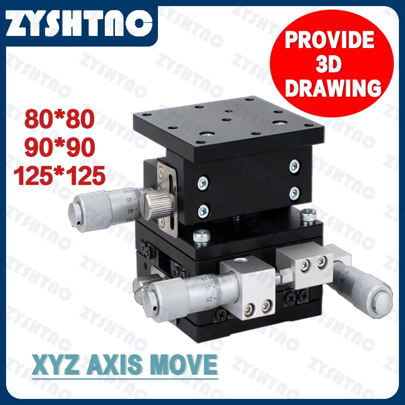 High Precision Micrometer Linear StageManual Displacement Platform XYZ Axis 80/90/125mm for Optical Equipment,Biomedical Science