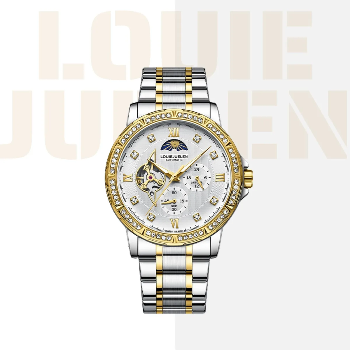 

LOUIE JUELEN Sun moon star series mechanical watch hollow automatic men's mechanical watch waterproof steel belt watch