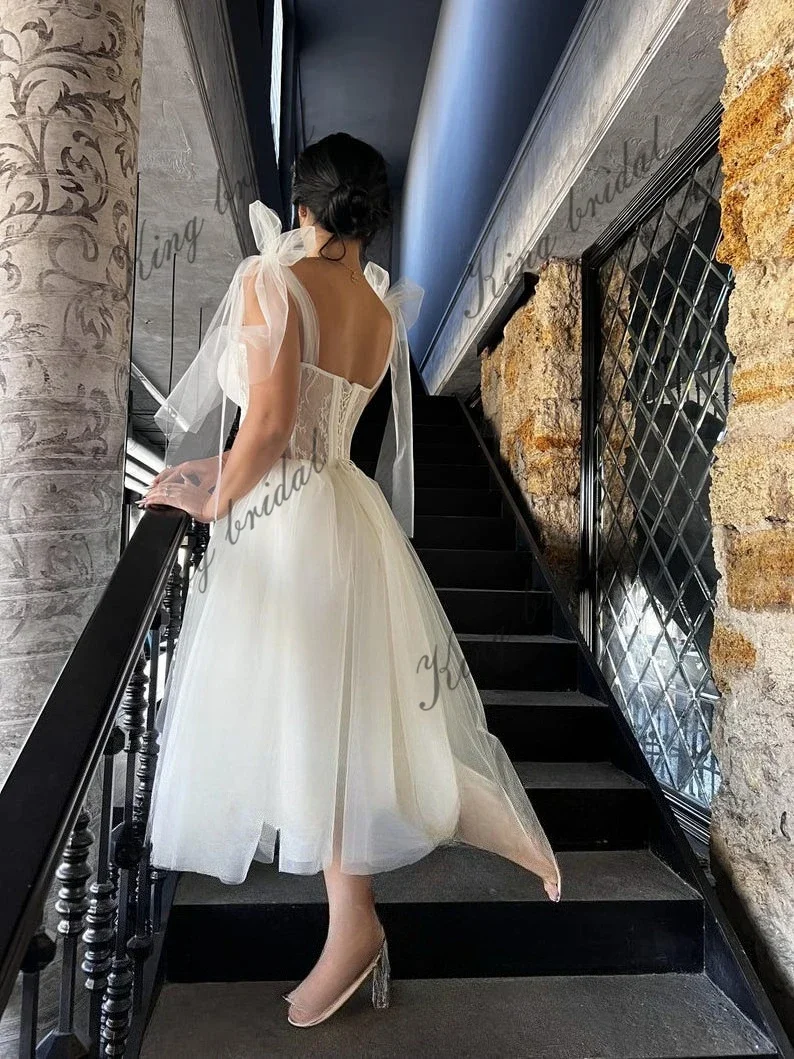 Custom Made Lace Tulle Beach Short Wedding Dresses Ball Gown Bride Dress Simple White Wedding Dress Female 2026 Bride Gowns