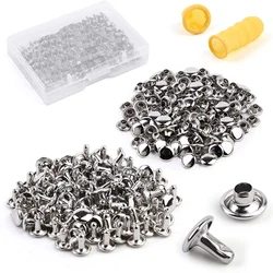 100 set/scatola rivetto in pelle borchie doppio cappuccio rivetti in metallo con scatola di plastica Finger Cot per artigianato in pelle riparazioni decorazione