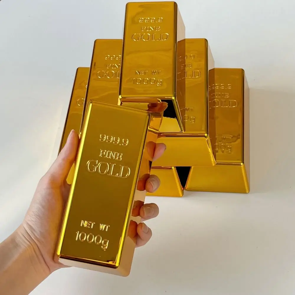 Office Accessory Simulation Fake Gold Bar Paperweight Door Stop Golden Brick Plastic Movie Prop Gold Bar Piggy Bank Home Decor