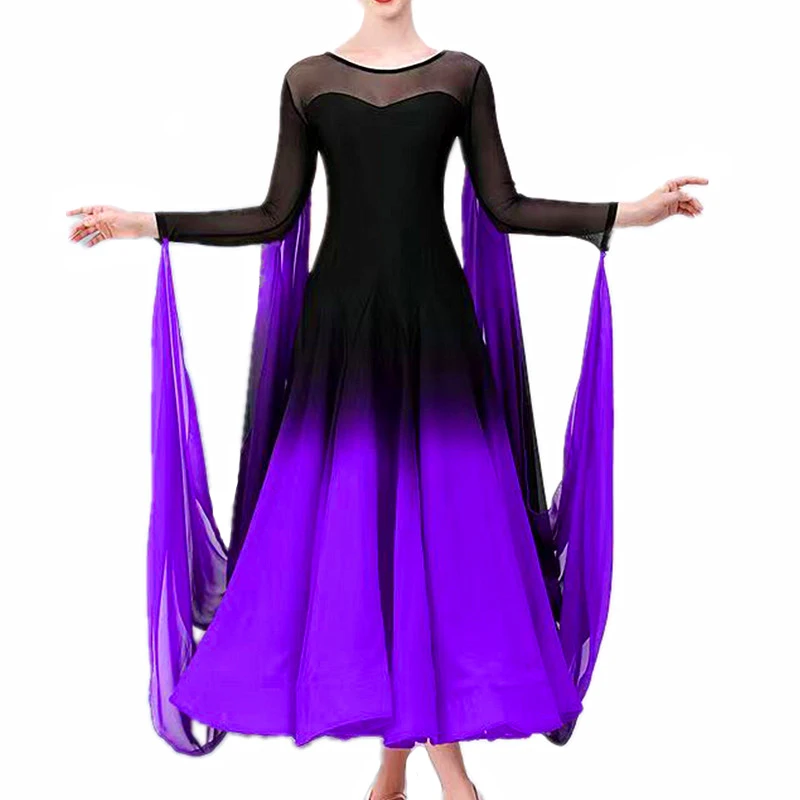 Contrast Color Floating Sleeves Women Standard Ballroom Dance Dress Viennese Waltz Dress Dance Costumes Ball Gown Party Dress