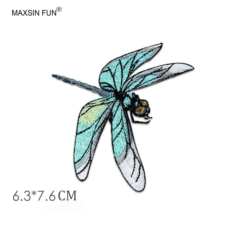 Iron on Flying Dragonfly Fabric Patch 1 Piece 6.3*7.6cm Green Yellow Blue Cute Animal Sticker for Clothing DIY Accessories