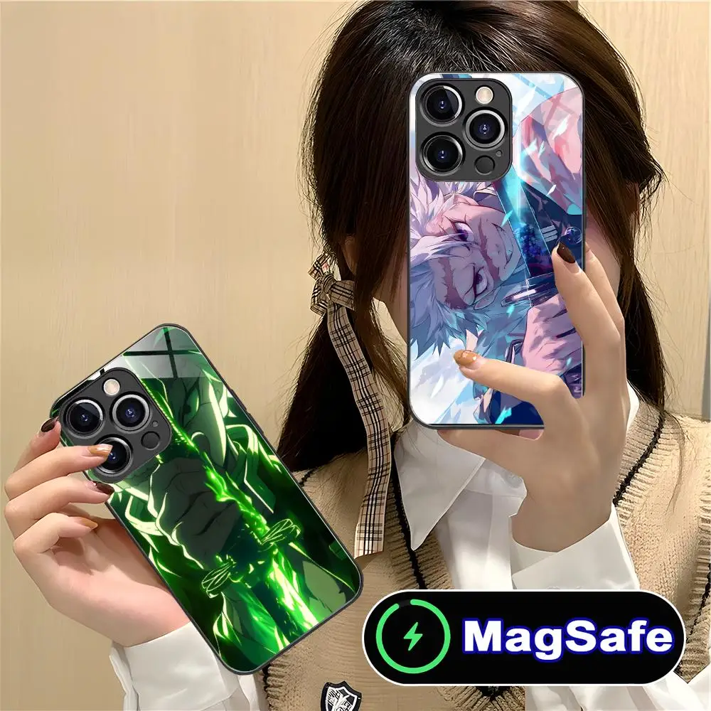 حافظة هاتف Demon Slayer Sanemi لهاتف iPhone 16 15 14 13 12 11 Pro Max Plus Mini MagSafe لون زجاجي واقي للهواتف الذكية جميل