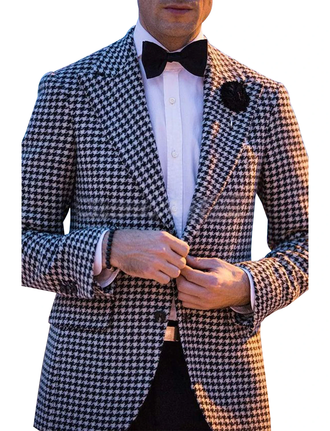 

Men's Blazer Slim Fit Houndstooth Suit Jacket Peak Lapel Suits Blazer Tuxedo Coat