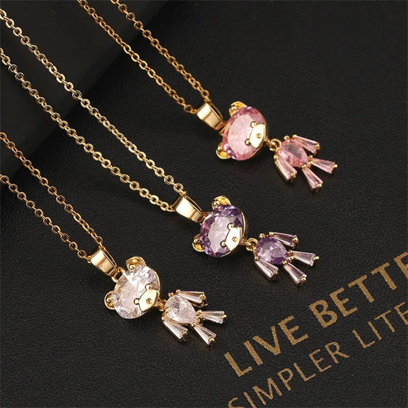 Classic Personalized Cute Pink Zircon Necklace, Exquisite and Fashionable Stainless Steel Personalized Animal Clavicle Chain