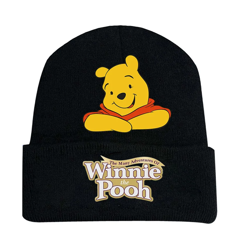 New Disney Pooh Bear Knitted Hat Kawaii Children Autumn Winter Warm Knitted Hat Anime Figures Winnie Printed Kids Outdoor Hat