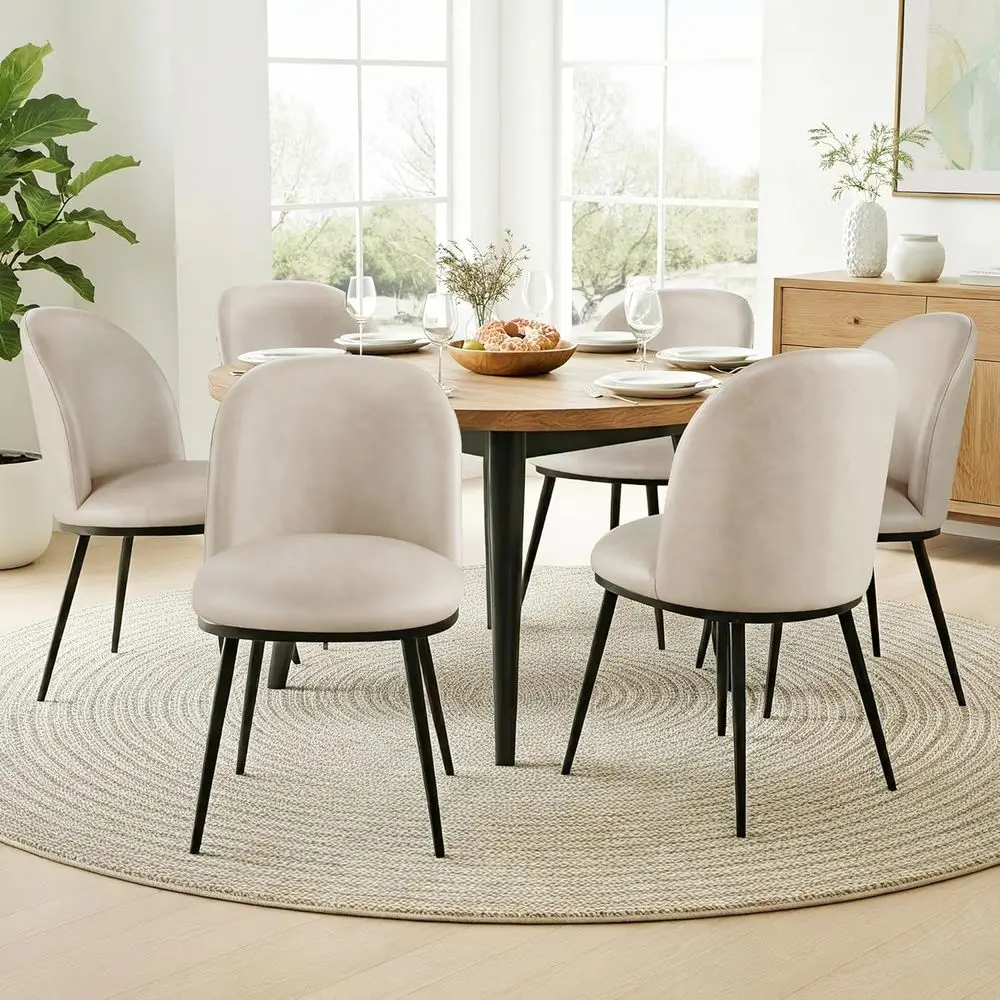 

Set of 6 Faux Leather Upholstered Dining Chairs with Ergonomic Backrest and Metal Legs for Modern Kitchen, Home, Restaurant, and