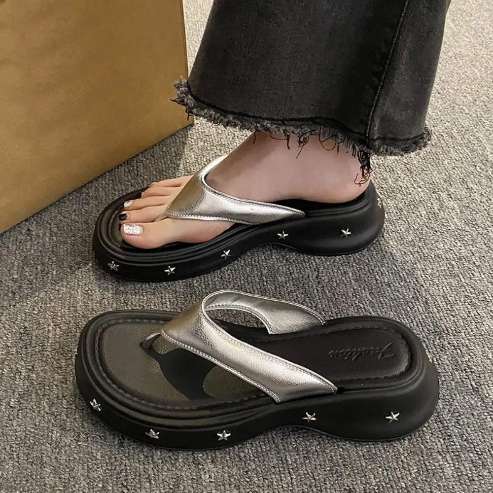 

Solid Color Y2K Platform Flip Flops Soft Toe Spring Wedges Thong Sandals EVA Non-Slip Beach Slippers Women Summer