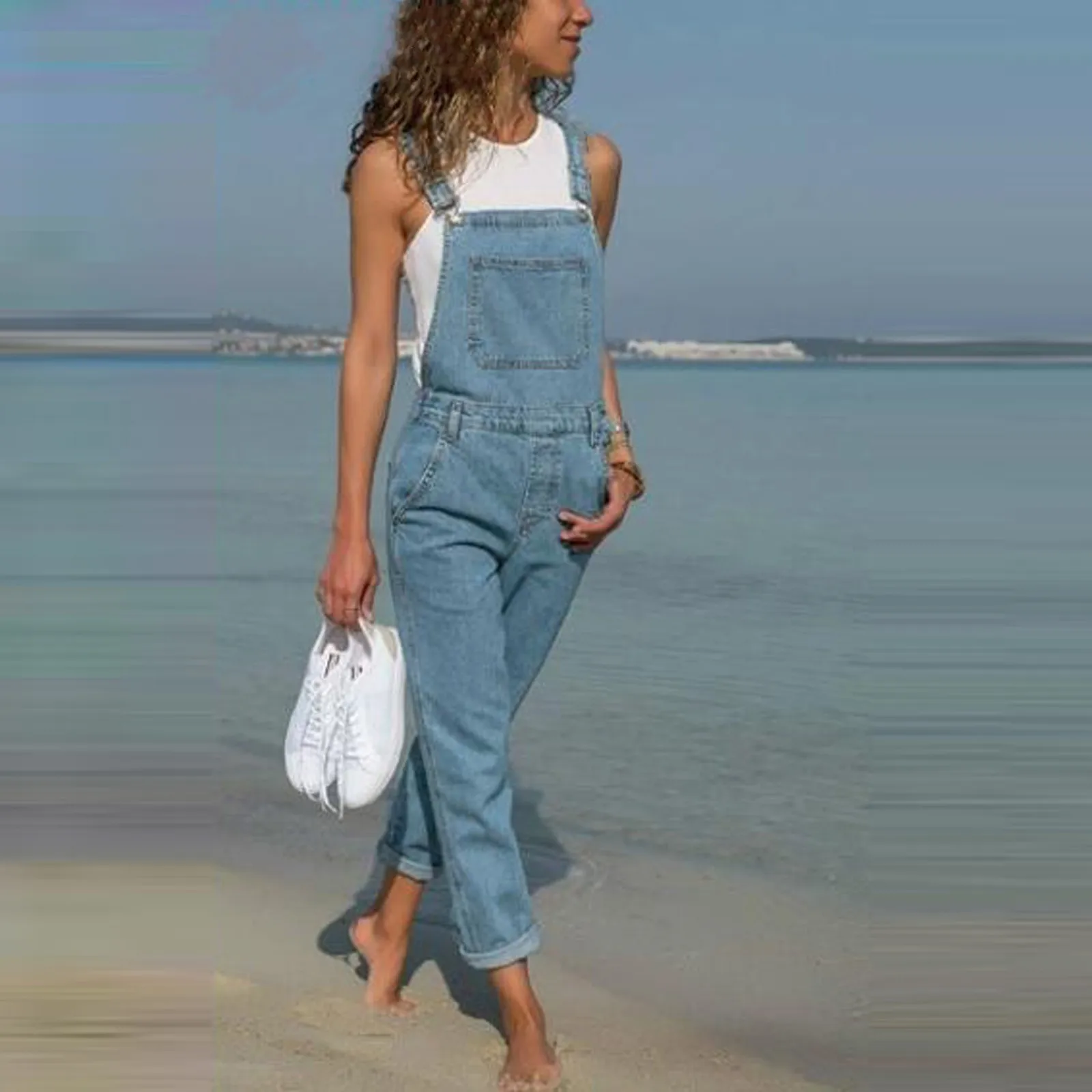 Skinny feminino denim bib macacão calças moda sem mangas vintage jeans macacão primavera verão praia feminino workwear macacões