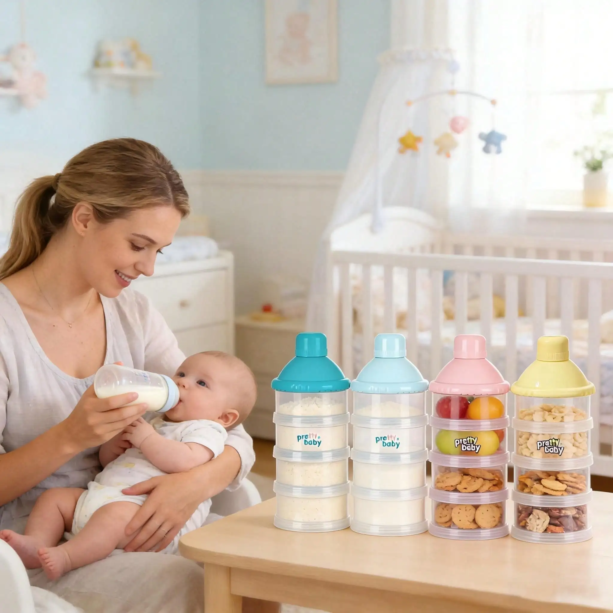 

4-Layer Baby Transparent View Milk Powder Box Stackable Container Snack Fruit Box Lightweight Portable for Outdoors Feeding