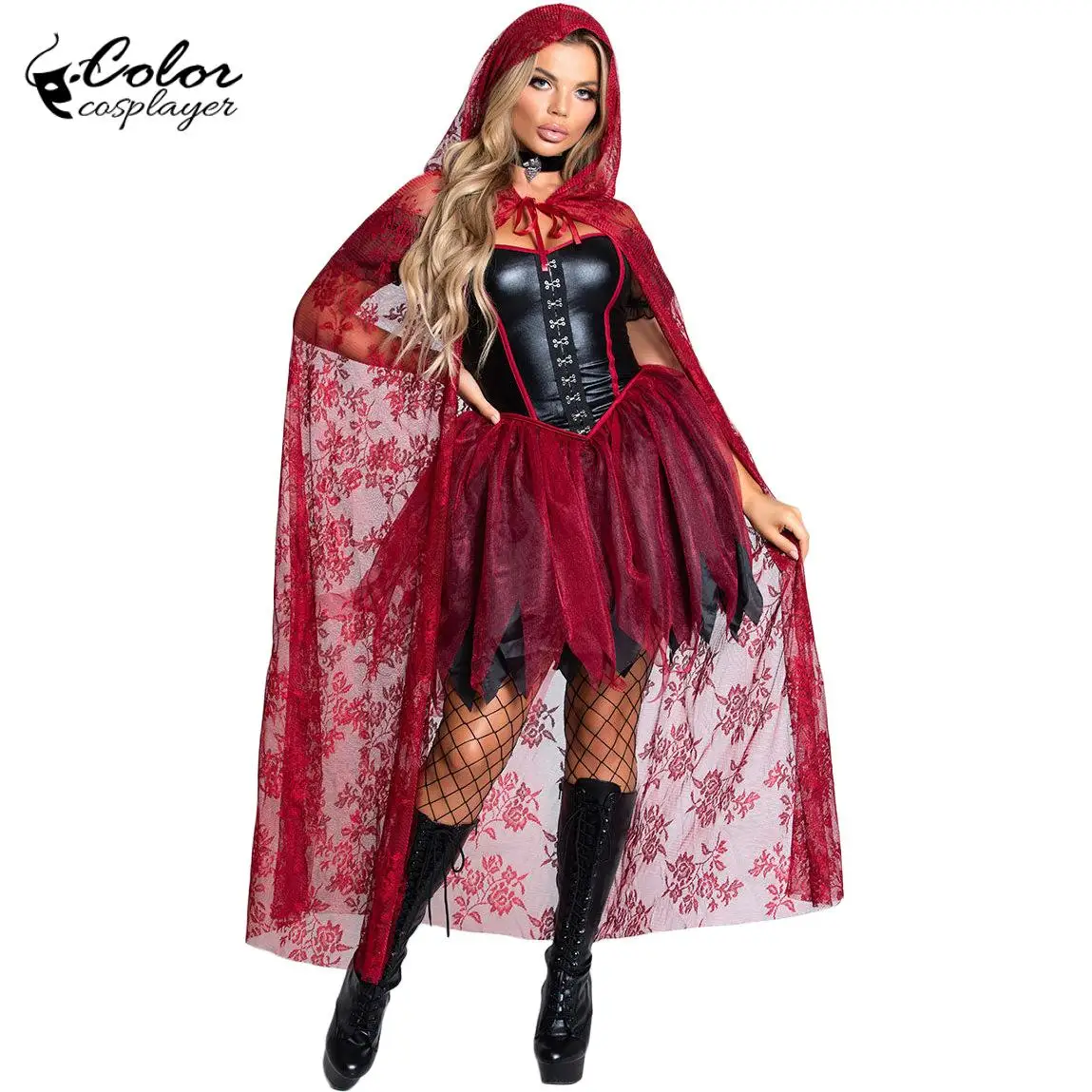 

Halloween Witch Dress Suit Gothic Rose Lace Cloak Vampire Cosplay Costume Medieval Gladiator Dress Funny Women Party Outfit