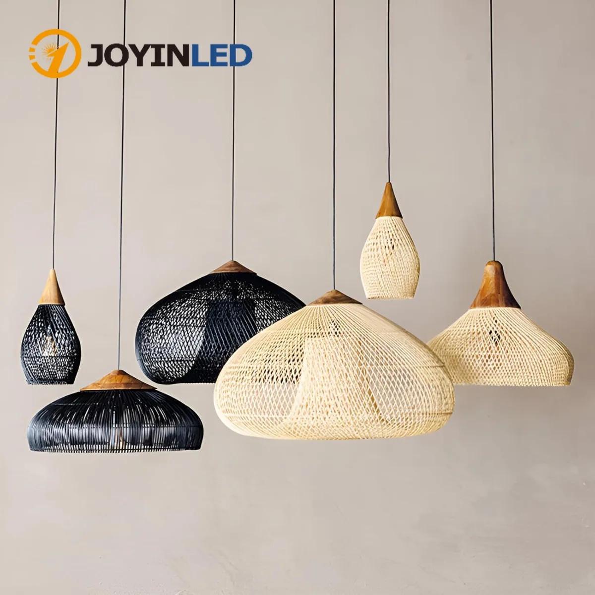 

JOYINLED Handwoven Rattan Ceiling Lamp 60/80cm Bamboo Wicker Lampshade Retro Beige Pendant Light Fixture for Living Room Bedroom