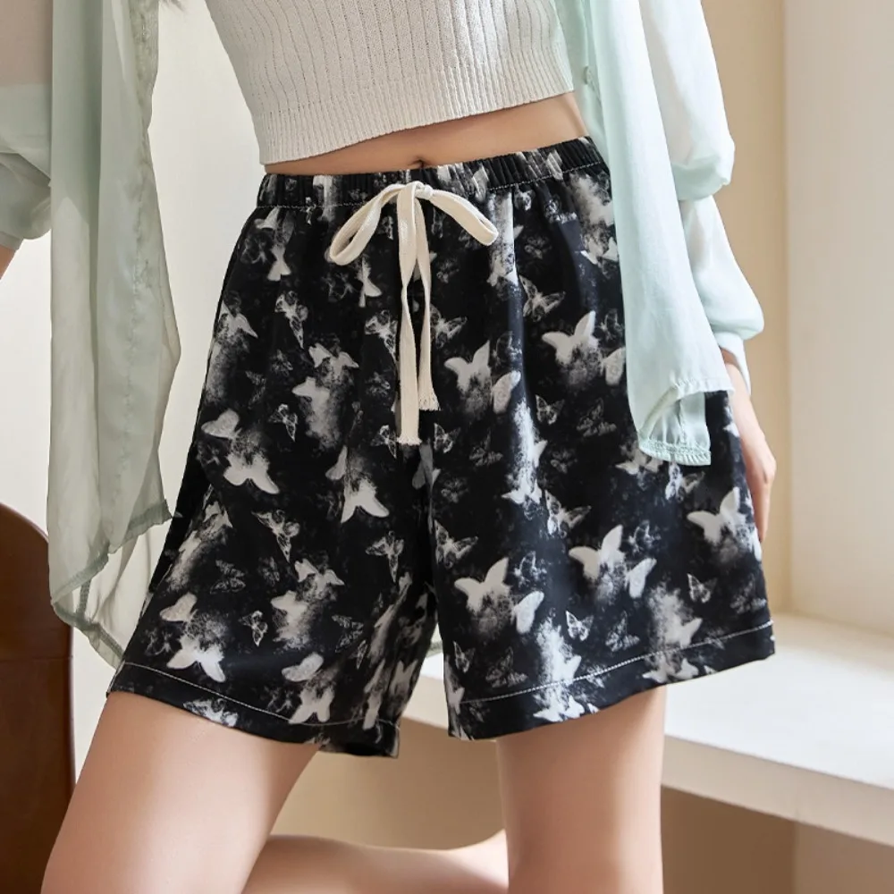 

Fashion Thin Beach Short Pants Butterfly Loose Floral Printed Shorts Quick Dry Wide Leg Drawstring Casual Shorts Surf