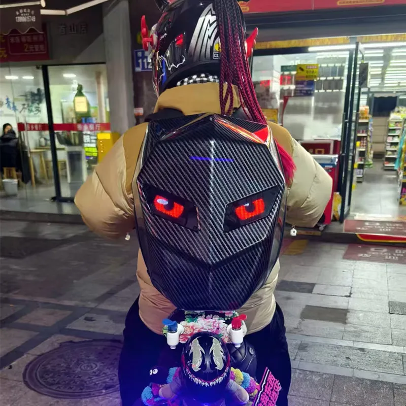 Fashion Motorcycle LED Backpack Light Bluetooth Carbon Fiber School Bag Hardshell Motorcycle Riding Full Helmet Backpacks Rugzak