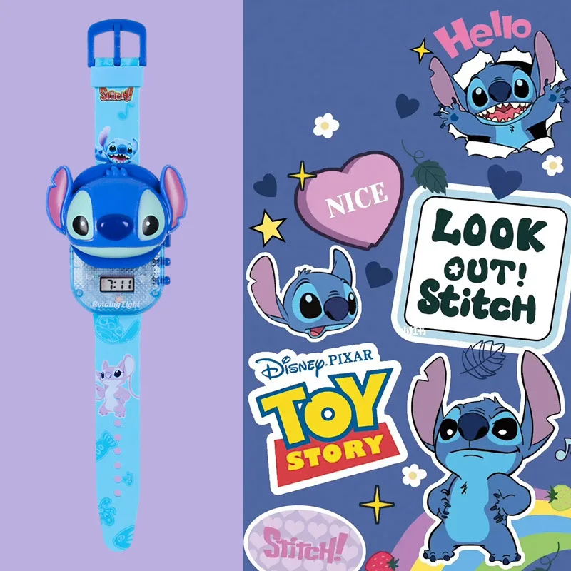 Disney Accessories Stitch Watch Lilo&stitch Watches Electronic Music Clock Led Anime Figures Toy Children Christmas Gift