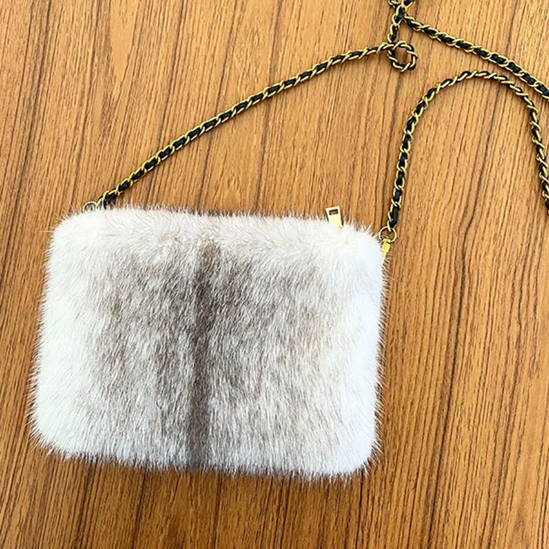 

Ladies Chain Real Mink Handbag Plush Shoulder Bag Luxury Women Purses And Handbags New Versatile High Quality Fur Crossbody Bags
