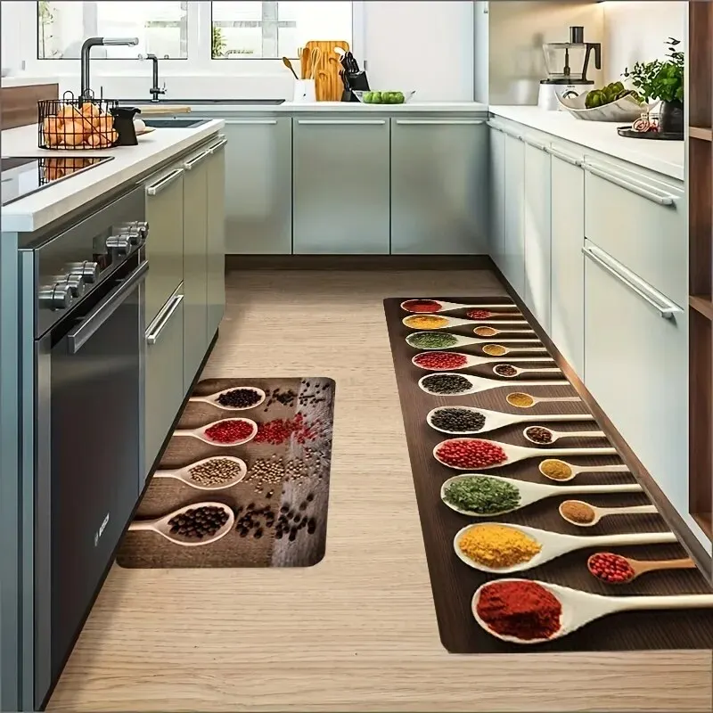 1/2pcs Boho Anti Fatigue Kitchen Rugs, Vintage Absorbent Non Slip Cushioned Rugs, Stain Resistant Waterproof Long Strip Floor M