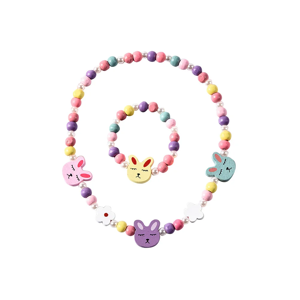 

1 Piece Children Wooden Bracelet Necklace Set Creative Tassel Design Premium Material for Kids Girls Jewelry Gift Birthday