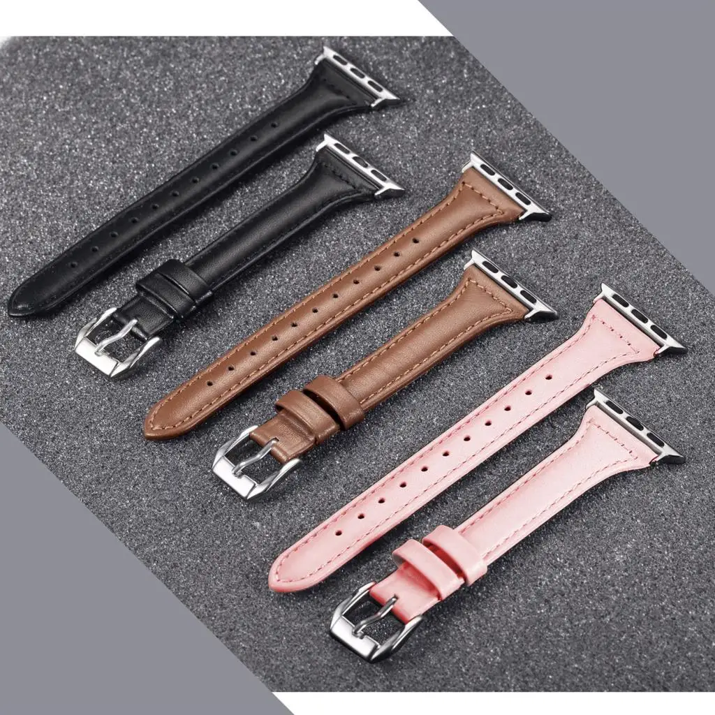 Slim Leather Strap For Apple Watch Band 45mm 41mm 40mm 44mm 38mm 42mm Genuine Leather Bracelet Correa Iwatch Series 7 6 5 4 3 Se