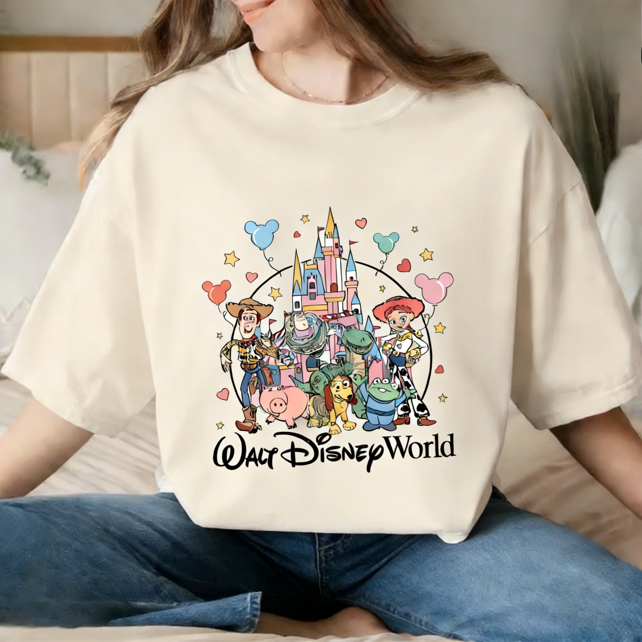 

Футболка с принтом Disney Walt Disney World, летняя женская повседневная модная футболка большого размера, топ для родителей и детей, повседневная одежда для прогулок