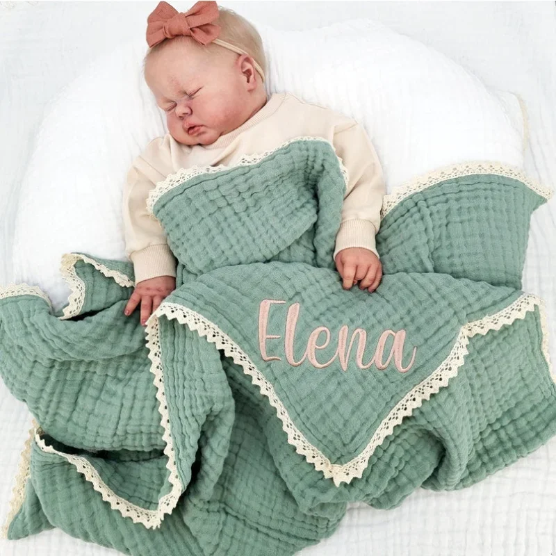 

Personalized Baby Blanket Boys Girls Soft Breathable Newborn Stroller Crib Cover Knitted Blanket with Name Photo Shower Gifts