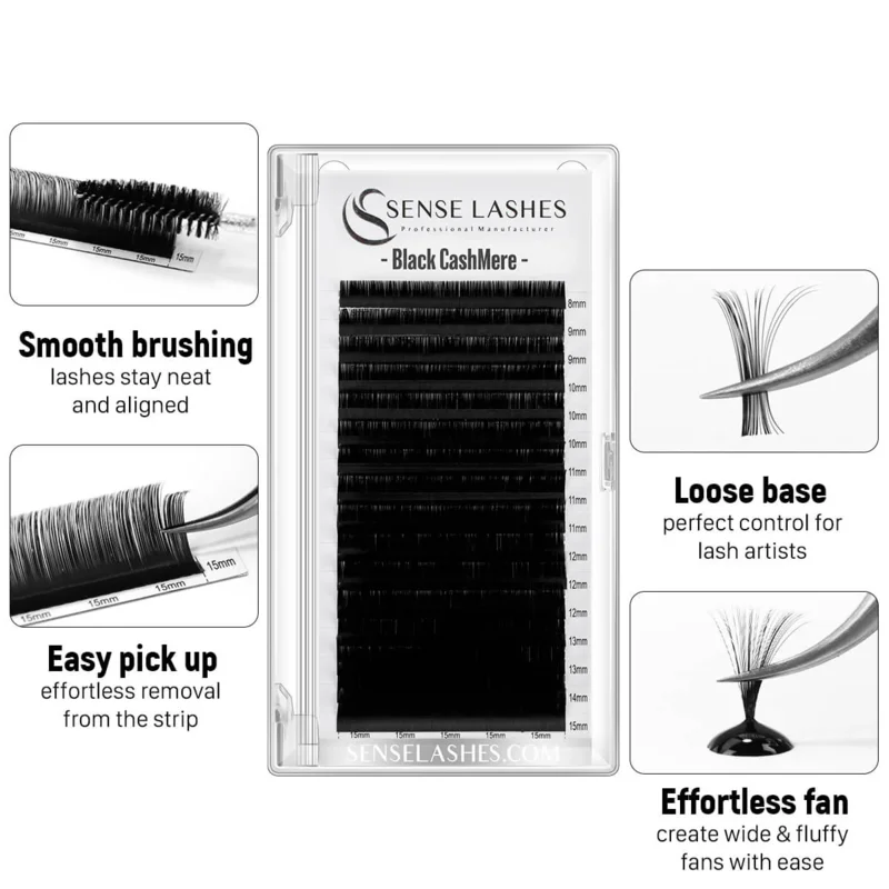 SENSE LASHES Black Cashmere True Matte Lashes 100% Shimmy-free Lash Natural Soft Individual Lashes Extensiones De Pestañas