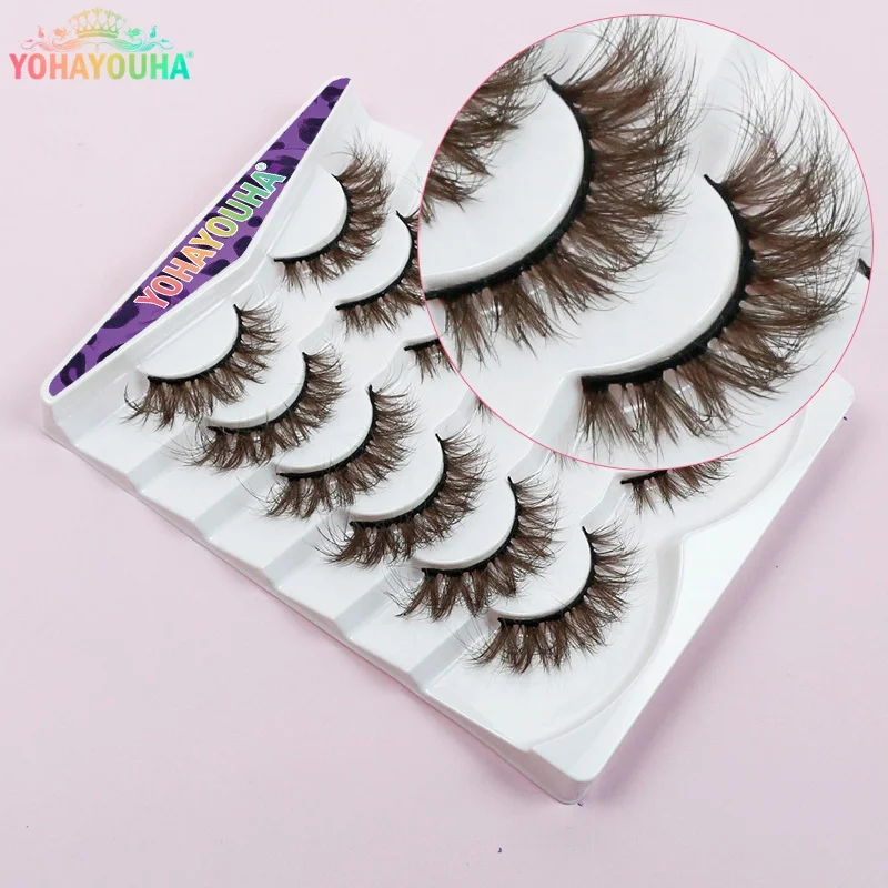 

YOHAYOUHA High Quality 6Pair Fluffy Dark Brown D Curl Eyelashes Strip Manga Wispies Eyelash Coffee Color Faux Cils Marrons Fonce