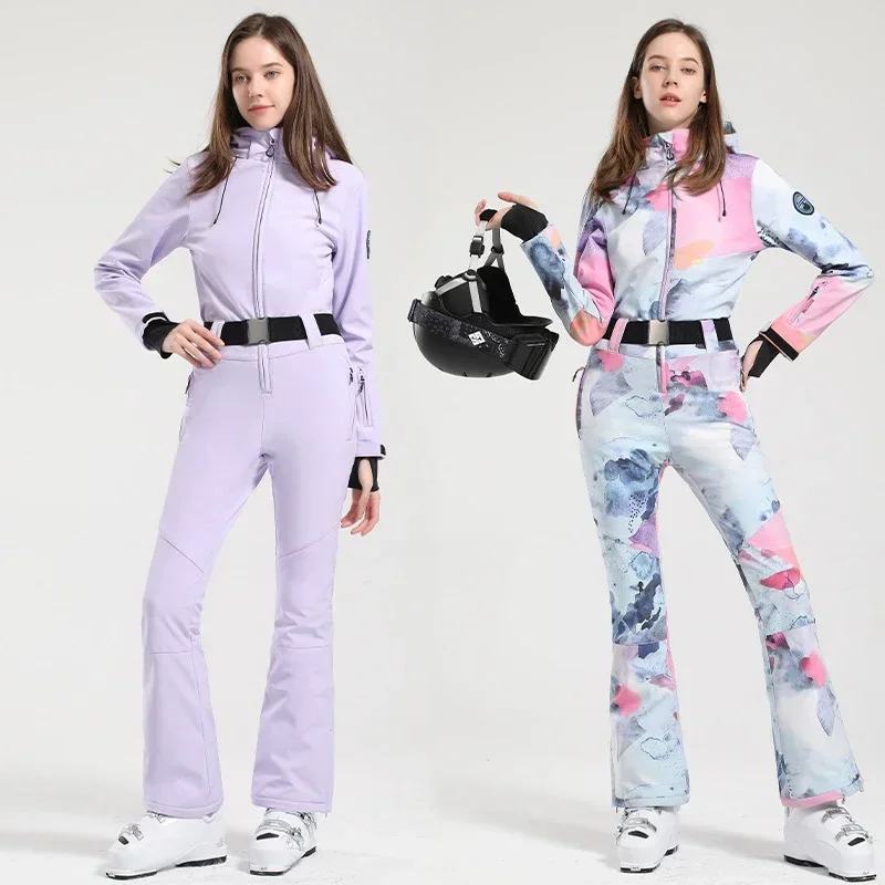 Traje de esquí ajustado para mujer, chaqueta de Snowboard al aire libre, monos a prueba de viento, mono Cálido impermeable, conjunto de esquí de una