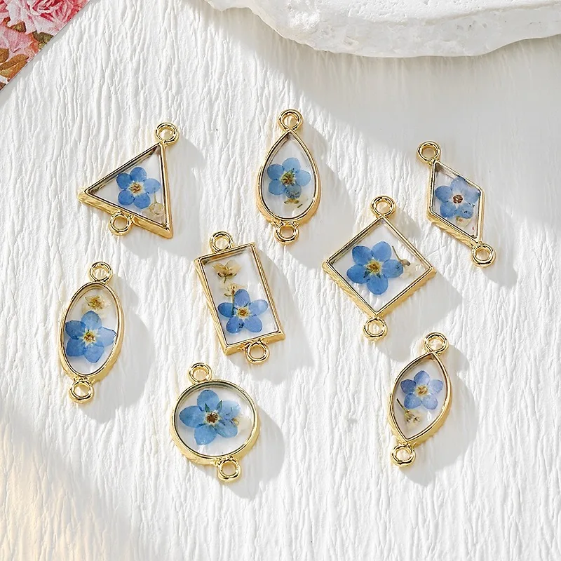 

Новинка, 30 шт./лот, цветные натуральные сушеные цветы, сердцевина, геометрия, круглые квадратные овальные формы, плавающие бусины из сплава, ювелирные аксессуары «сделай сам»