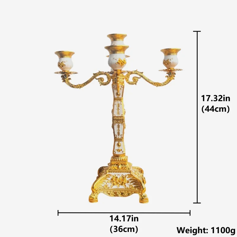 New 2026Ornate Gold Plated 5-Candle Candelabra with Enamel Inlay and Rose Motifs for Christian Altar Liturgy and Religious Decor