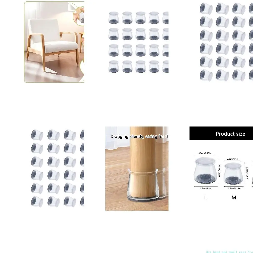 581C Furniture Leg Covers, Clear Silicone Chair Leg Guards with Soft Base, Pack of 24 for Scratch and Noise Control Daily
