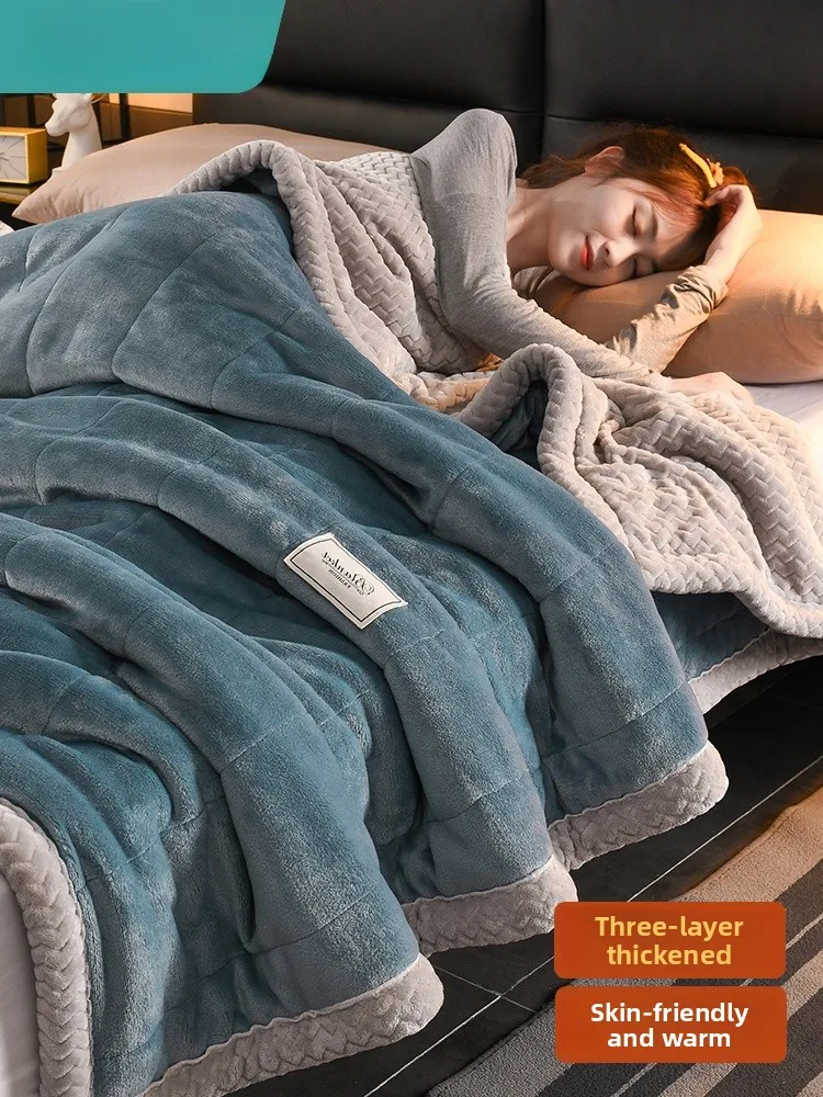 

Thickened Fleece Blanket Winter Warm Sleepover Student Dormitory Bedding Portable Small Size for Nap Time Modern Simple Style