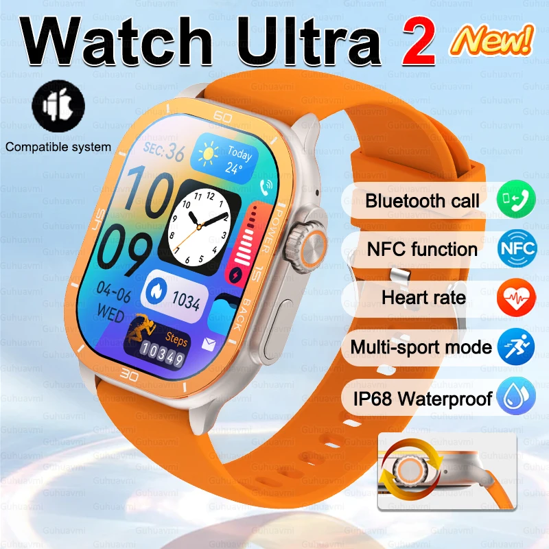 

2025 Новые умные часы ULTRA 2 MAX 49 мм 2,06 дюйма HD AMOLED Экран Bluetooth Вызов NFC IP68 Водонепроницаемые спортивные умные часы Мужчины Женщины