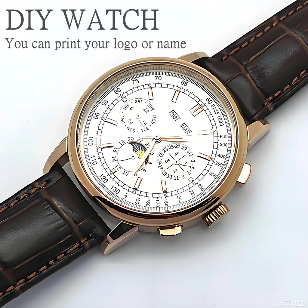 

Custom watches men's mechanical watches white dial 316L case moon calendar multifunctional leather strap automatic men's watch