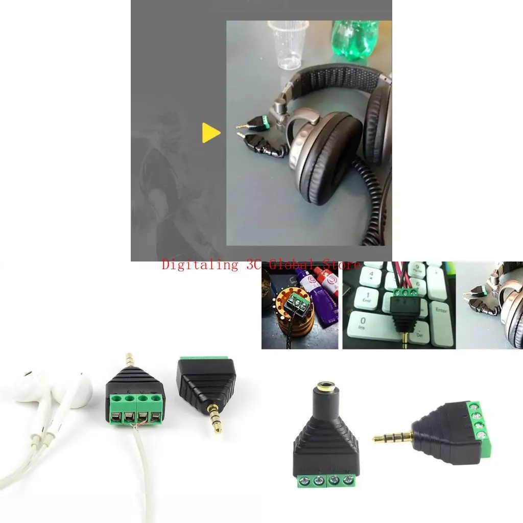 

3.5mm Male/Female Terminal Block Connector 3.5mm 4 Pin Stereo Plug Headphone Bolt Screw Solderless Terminal Adapter