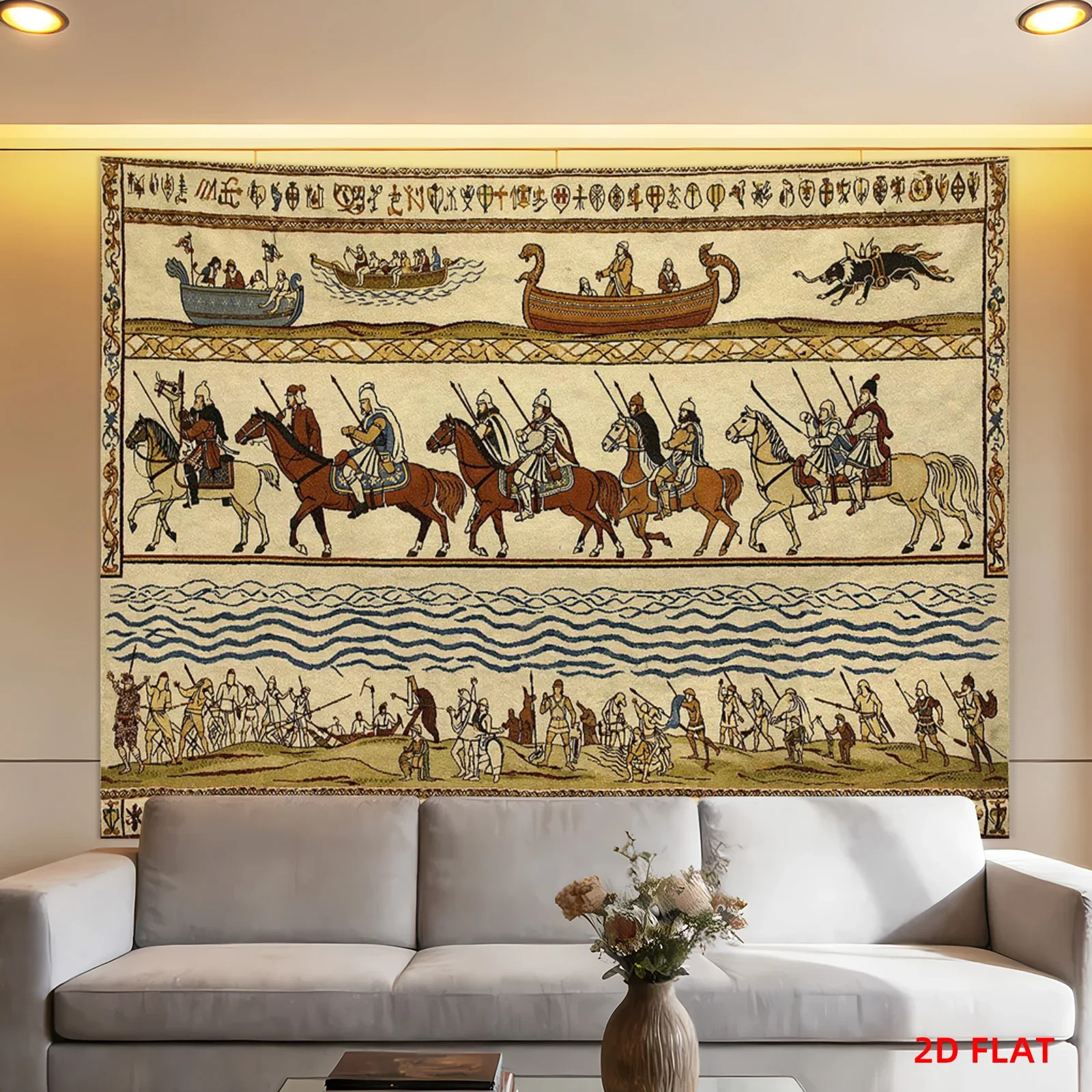 Majestic Medieval Viking Tapestry Wall Hanging Polyester Woven Art Large Decorative Nautical Storytelling Tapestry for Rustic Fa