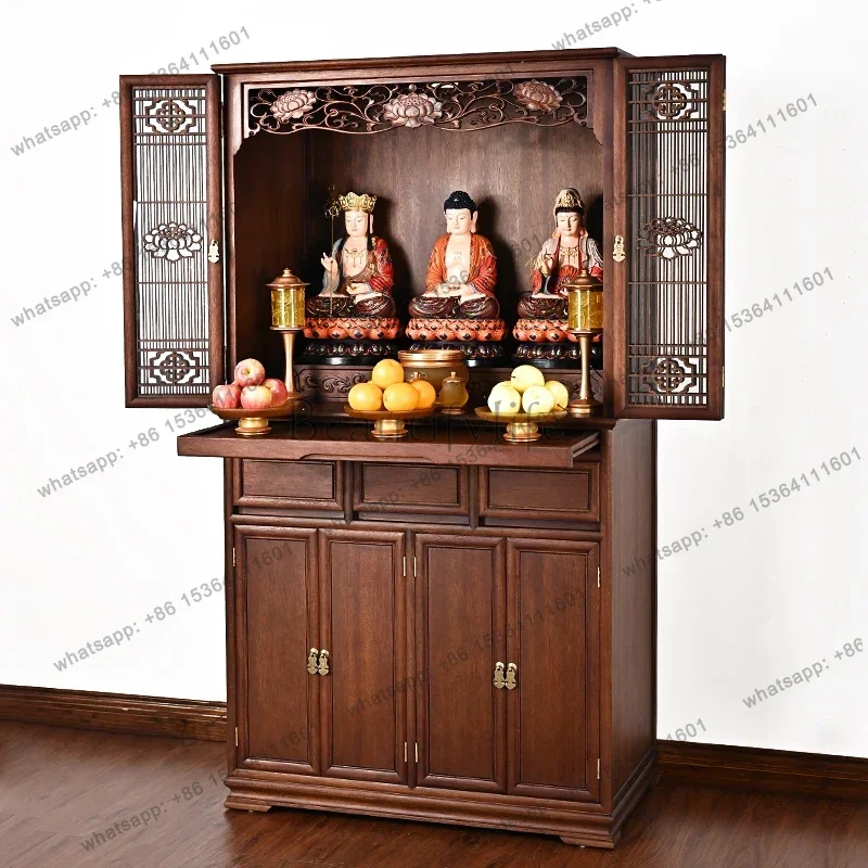 FG  solid wood Buddhist niche vertical cabinet with door household table new Chinese-style shrine cabinet