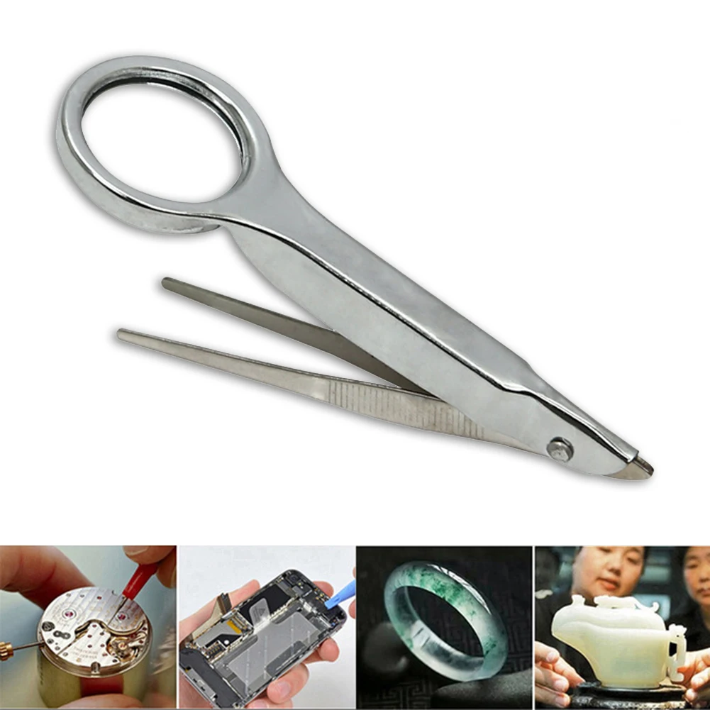 10X Handheld Magnifier with Tweezers Multifunctional Magnifying Glass Optical Magnifier for Inspection Jewelry Coins Stamps Maps - view 2