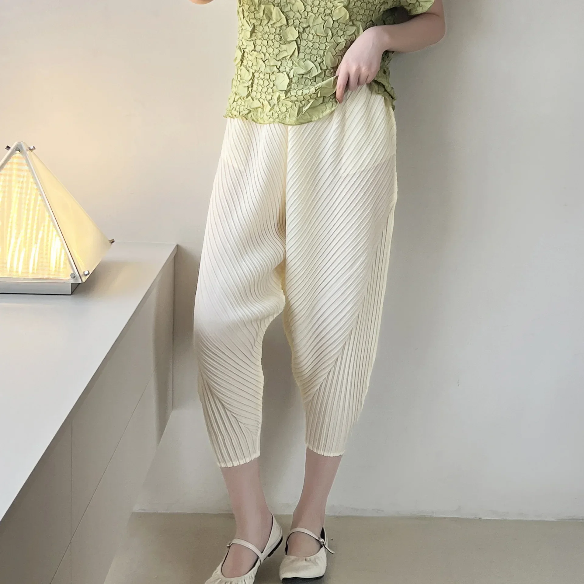 Pleats Pleated Casual Pants 2025 Spring Summer High-end Plus Size Loose Casual Versatile Drawstring Leg Harun Nine-minute Pants