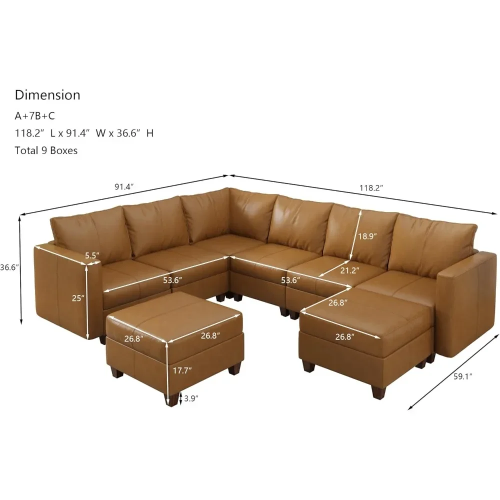 Modular Sectional Sofa with Storage U Shaped Sectionals Faux Leather Sectional Couch Large Sectional Sofa