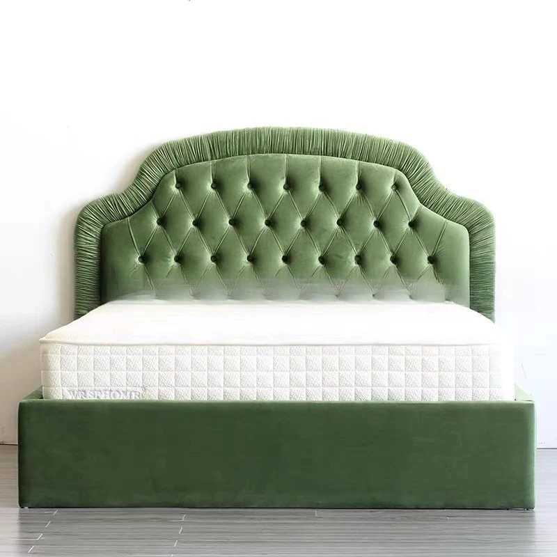 

American simple fabric buckle master bedroom double bed Nordic light luxury princess soft bed