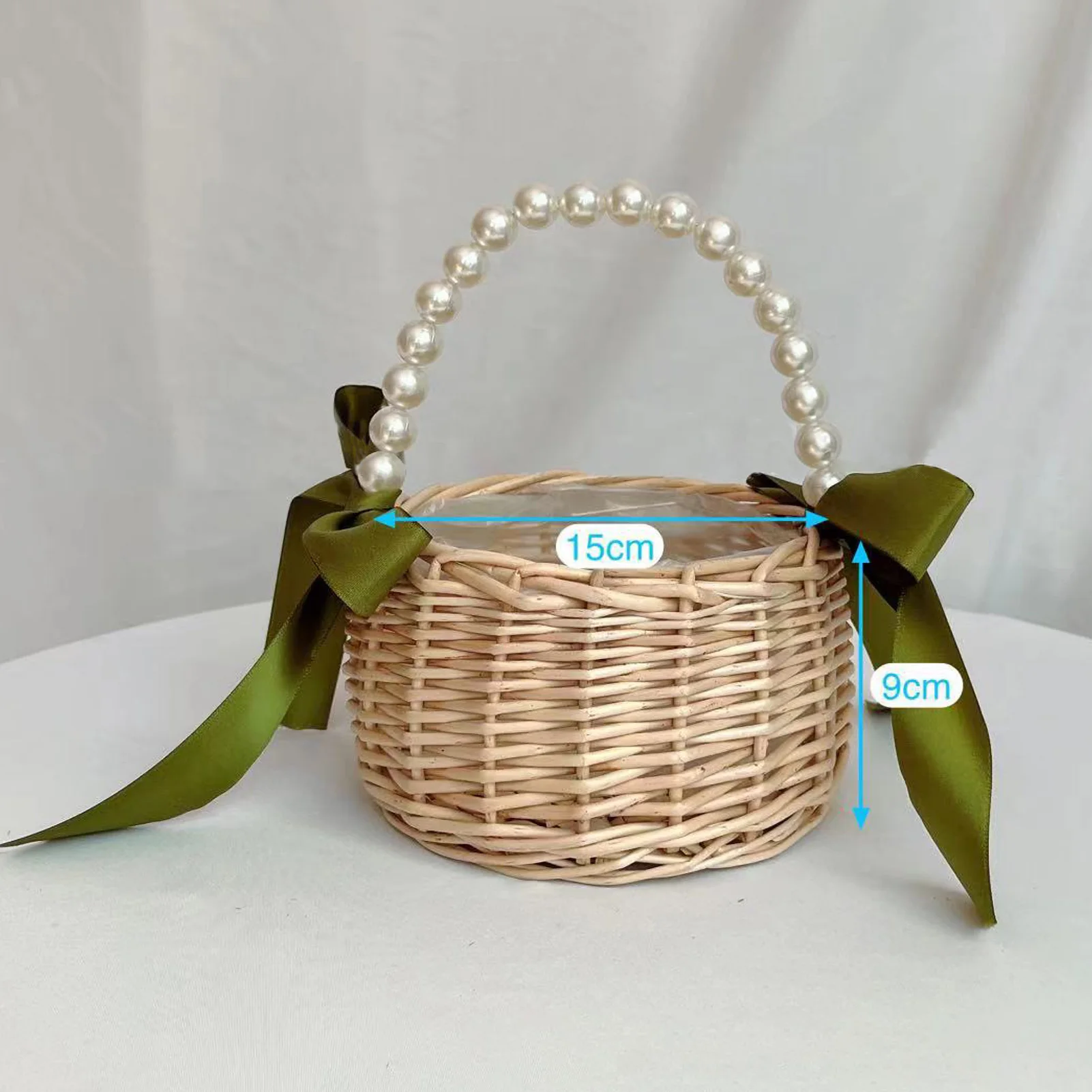 Handmade Pearl Handheld Flower Basket Willow Weaving Hand Gift Baskets Flower Arrangement For Home Wedding