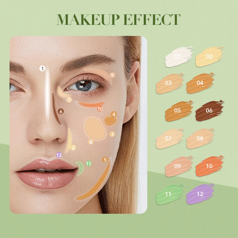 IMAGIC 12-Color Concealer Foundation Cream Covers Acne Marks Dark Circles Full Coverage Suit for All Skin Primer Makeup Cometics