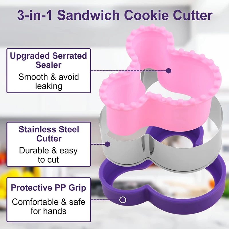 2Pcs Sandwich Cutters Cookie Mold Heart Dinosaur Shape Bread Cutter Sandwich Maker Kitchen Tools Sandwich Cutter Sealer for Kids