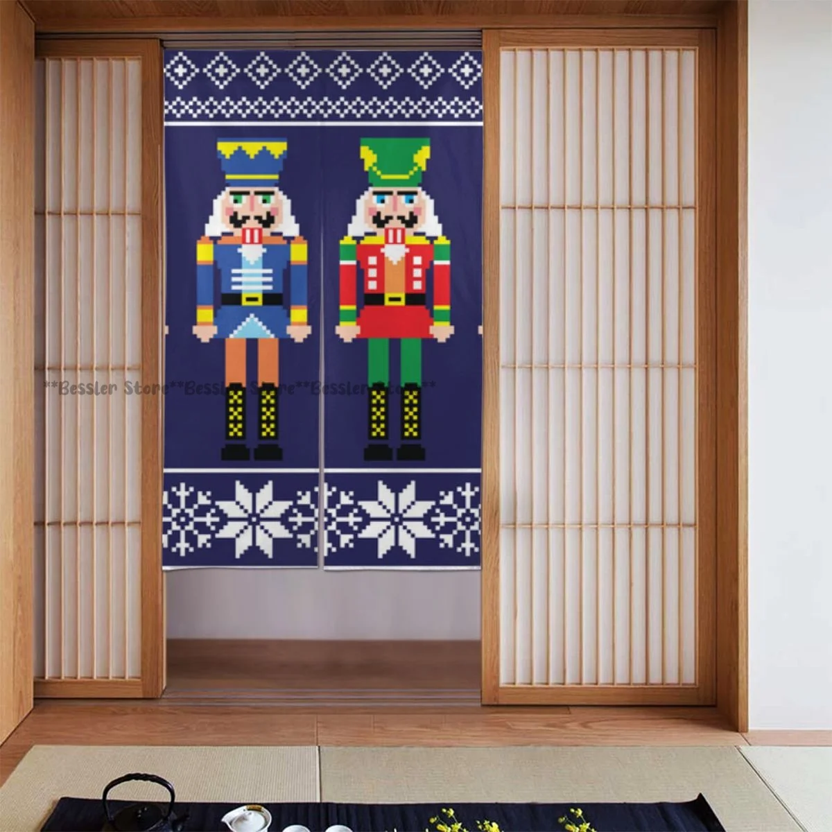 Door cover banner Colorful Nutcracker Retro Xmas And Scandinavian Motifs holiday house decoration general purpose 34x56 inch