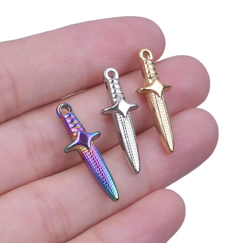 10pcs Stainless Steel Mini Cross Knight Sword Charms For Jewelry Making Weapons Dagger Pendant DIY Handmade Jewelry Accessories